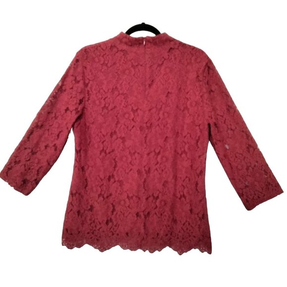 Appleseeds Red Lace Mock Neck 3/4 Sleeves Scalloped Hem Back Zip Top Size 14 - Picture 5 of 8